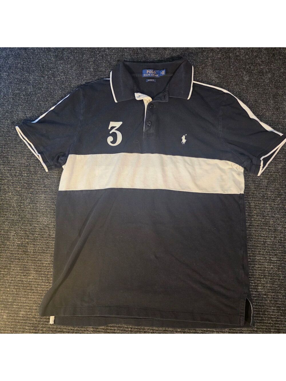 Polo Ralph Lauren Classic Fit Navy Blue and White Stripe Polo Shirt, Size M